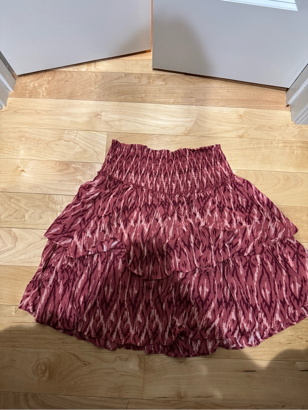Smocked Waist Tiered Mini Skirt in Berry Print